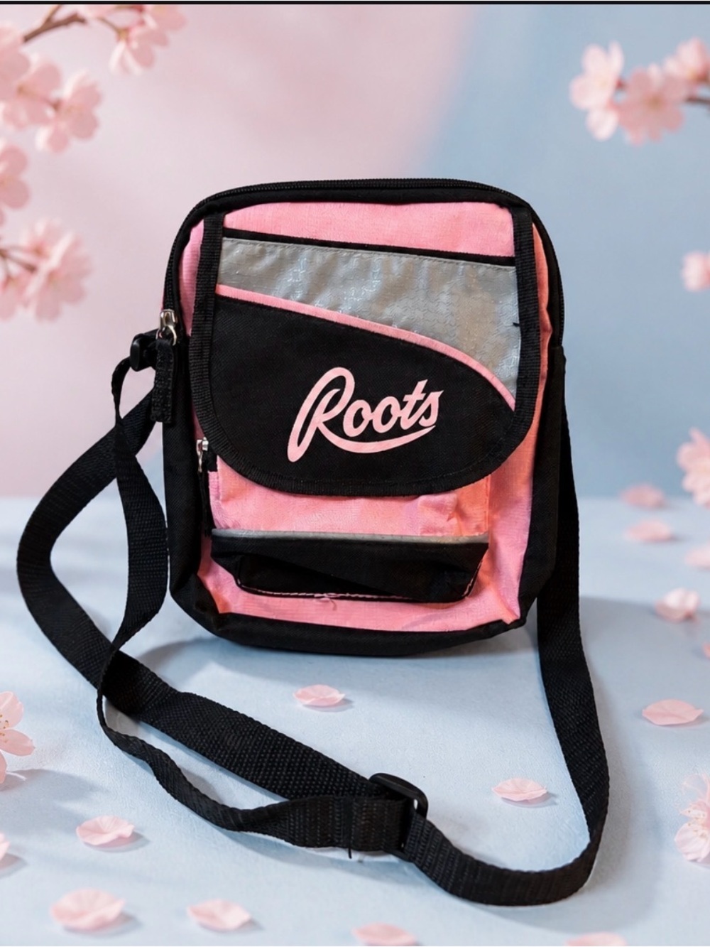 Roots Pink, Black and Silver Crossbody Bag